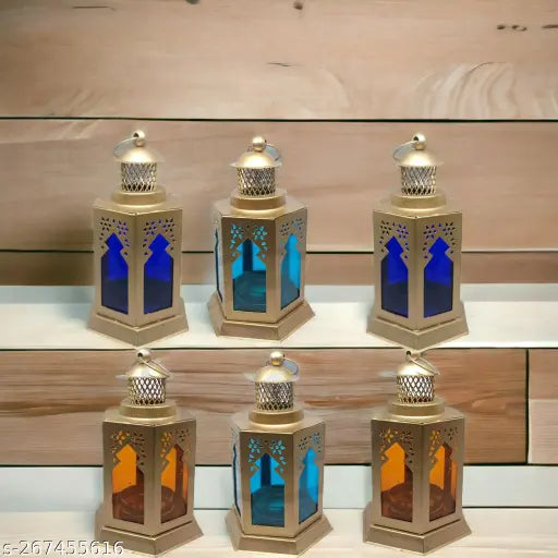 BWO Metal Decorative Lantern/Lamp with T-Light Candle,Size:- 6 x 4 x 4 Inch,Set of 6 (Black)