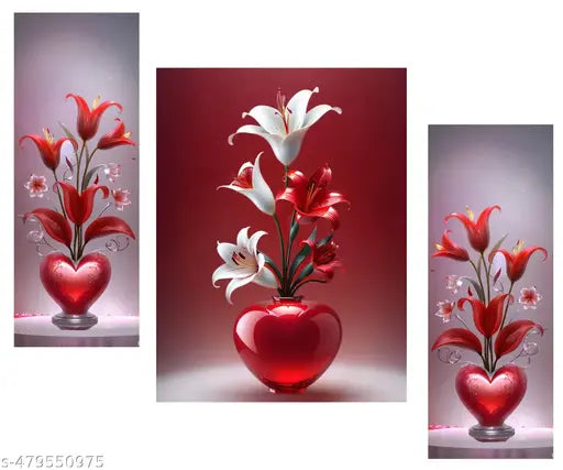SHAJOC Unframed MDF Wooden Floral wall Paintings /Art decoration item for Living room / Bedroom /Home Decor /Restaurant decor / Cafe decor /Gifts /Hotel Decor Item/Wall Art For Hall/Wall Decoration /Flower Wall Painting Set of 3 (12 inch x 18 inch)