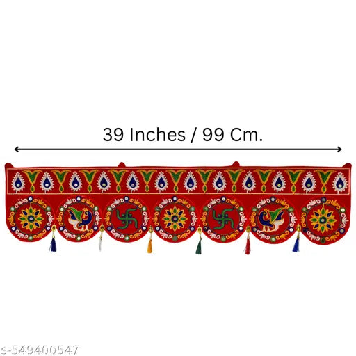 Traditional Swastik Round Embroidered Toran | Ethnic Bandhanwar for Main Door Decoration