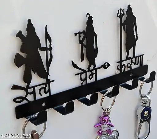 Stainless steel Organizer with Religious Design || Decorative Key Rack for Entryway || Wall-Mounted Key Holder for Home and Office || Religious Key Rack with 6 Hooks ||