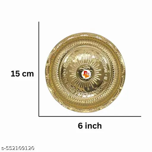 DARIDRA BHANJAN Brass Small Bhog Om thali set, Puja Bhog thali set, Ladoo Gopal Bartan Set, Bhog Thali Set with 2 Katori, 1 Glass, 1 Spoon Ghanti Decorative Set for Home Temple Decor, puja article.
