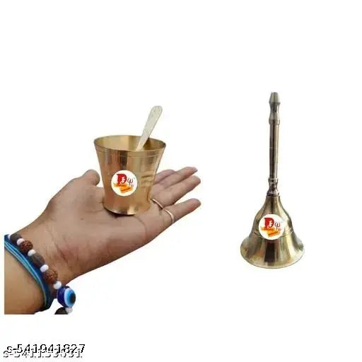 EliteTouch  7 Piece Brass Pooja Kit – Lota, Diya, Bell, Spoon Set  traditional puja items,pooja thali combo,festival puja thali set