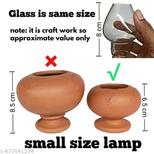 Chimney Lamp with glass |Small Chimney diyas for pooja | Diyas for home decoration diwali | Lamp Glass save it from wind | Clay Oil Lamp Small size.(piece of 1)