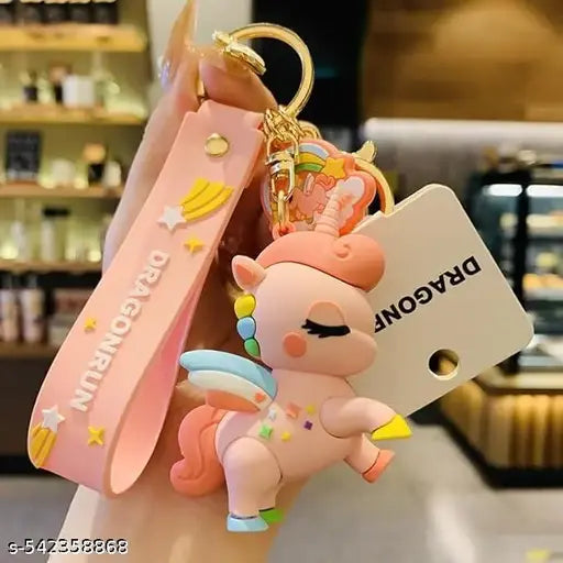 Cartoon 3D Fairytale Rainbow Horse Keychain For Women Cute Unicorn Car Key Chain Resin Charm Kids Bag Pendant Keyring Holder Gifts (Multicolour)