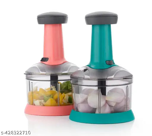 Stysol 650ML + 1100ML Combo of Standard Handy Pro Push Chopper (1100 ml) and Compact Chopper Cutter Mixer (650 ml) with Stainless Steel Blades and Whisker Blade for effortlessly Choing Vegetables Fruits for Your Kitchen (Value Pack) (PACK OF 2) Manual Cho