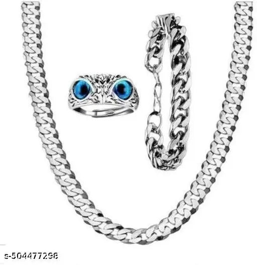 Silver Chain & Owl Ring & Silver Bracelets pack of 3 item