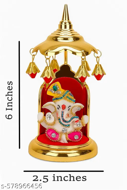 Lord Ganesha idol for car dashboard | decorative Ganpati Murti for Home,office & car | Golden Canopy Design