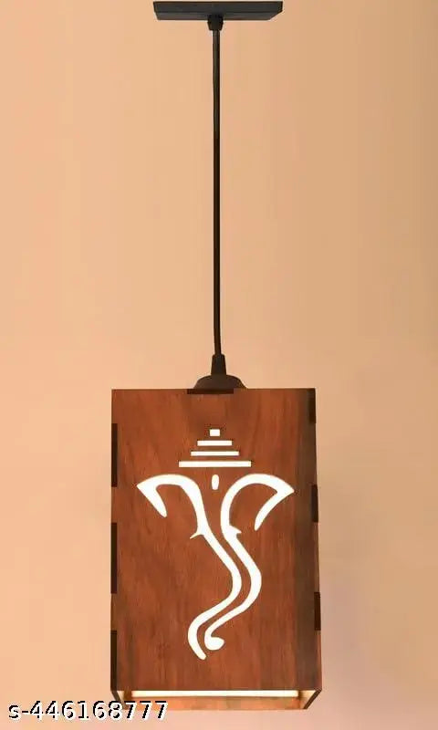 TrendyHouse Ganesh Wooden 10 Watts Ceiling Carved Pattern Pendant Hanging Lamp | Modern Hanging Lamp | Designer Hanging Lamp, Brown, Rectangular (GFBH_027)