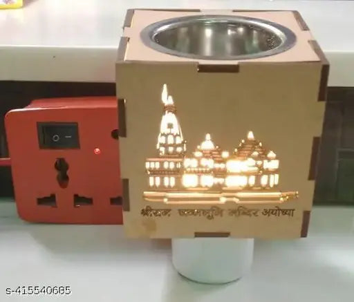 Ram Mandir Wooden Lighting Kapoor Dani with On/Off Switch Between Burner & Diffuse/Incense Burner, Holder, Stand/Pooja Dhoop Temple(PO1)