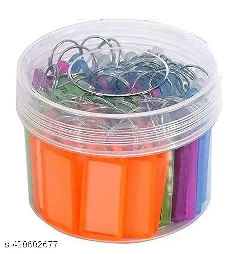 SHB Keychain 50Pcs With container Multicolor Keychain & Keyring with Name Tag Labels Plastic Multicolor Assorted Keychain with Two Side Id Label and Split Ring for Office, Home Key