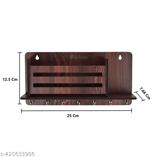 Shopimart Wooden Key Stand for Wall | Key Holder for Home | Office | Key Hanger (7 Hooks, Brown)