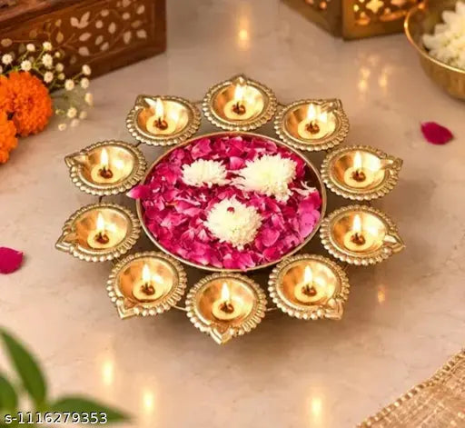 Decorative Metal Diya Urli Bowl | Floating Flower Holder for Home Decor