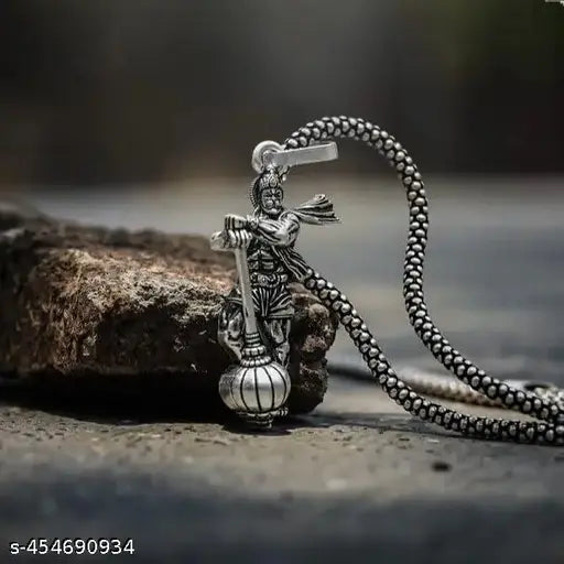 Hanuman Gada Locket | Spiritual Pendant, Religious Necklace, Lord Hanuman Locket with Gada | Stainless Steel Hanuman Necklace with Crisscross Chain for Gift, Unisex