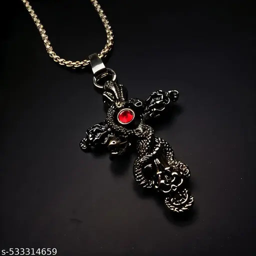 RAPPERSSHOP Snake Red Stone Head Pendant + Christian Holy Cross Necklace Combo for Men & Women | Silver, Rhodium, Brass, Copper Stainless Steel Lockets | Gothic & Spiritual Jewelry Set