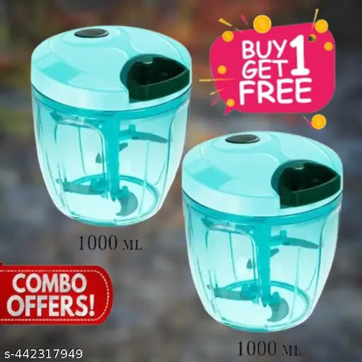 1000ML + 1000ML Combo of Standard Handy Pro Chopper (1000 ml) and Compact Chopper Cutter Mixer (1000 ml) with Stainless Steel Blades and Whisker Blade for effortlessly Chopping Vegetables Fruits for Your Kitchen (Value Pack) (PACK OF 2) Manual Choppers &