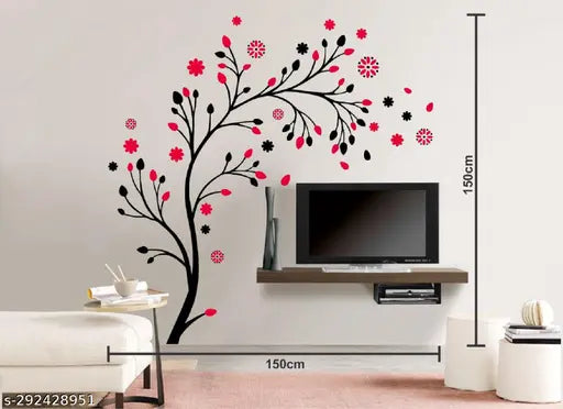 Trendy Set of 4 Wall Stickers Dreamy Girl Love Birds With Hearts magical tree Red flower with lantern Self Adhesive Vinyl Waterproof Decals for Home