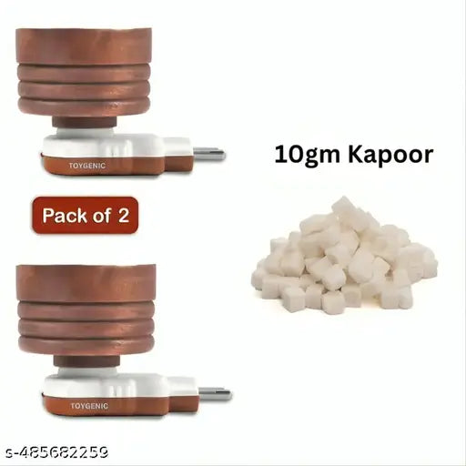 Premium Electric Wooden Kapoor Dani Camphor Diffuser – 2-Pack Incense Burner Machine Stand with 10GM Kapoor Dhoop for Home & Office Use, Aromatherapy, Worship, or ir Purification Purposes