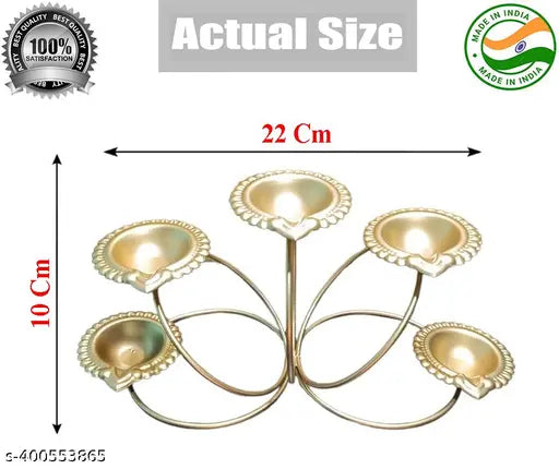 Taj India Handicrafts Metal Panchdeep Diya T-Light Candle Holders (22x7.5x10 CM) (Pack of 2 Pcs) for Diwali Lighting with T-Light & with Gold Powder Coated & Free Candles for Home & Diwali Decoration.