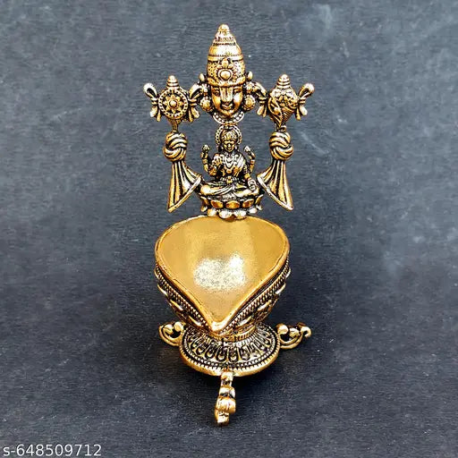 Brass Diya for Pooja | Home Temple Puja & Decor Gifting | 3 inch Pure Brass Table Diya (Gold) Antique Brass Tirupati Balaji Lakshmi Decorative Diya | Traditional Pooja Deepak | Mandir Home Decor Oil Lamp