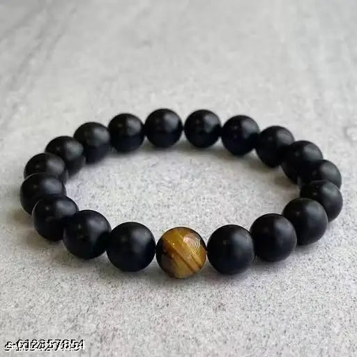 Black Onyx with Tiger Eye Single Stone Combination Beads Bracelet Reiki Healing and Meditation, Protection, Confidence, Will Power for Men and Women (8 mm)