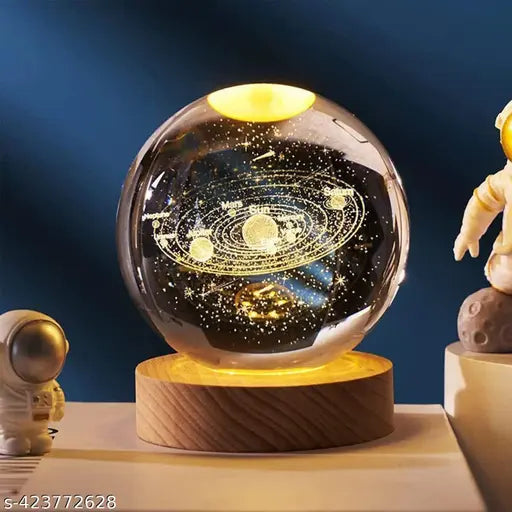 3D Galaxy Crystal Ball Night Lamp,Creative Engraved Crystal Ball Night Light, USB Table LED Wooden Crystal Ball for Home Office Decoration Birthday Gift Adults (Galaxy)