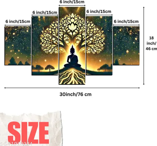 Set Of 5 Lord Buddha  Wall Painting For Living Room Gift Items 18x30 inch