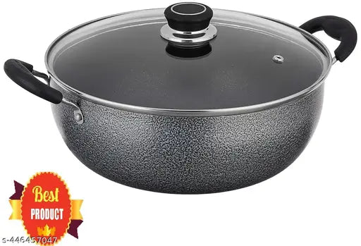 Glass lid kadhai, glass lid kadai, nonstick kadai, pot and pan set, nonstick cookware set kadhaiKadhai Non-Stick with Glass Lid Pot ,Handi Sat,Fry pan(new)handi fray pizz pan kadhai