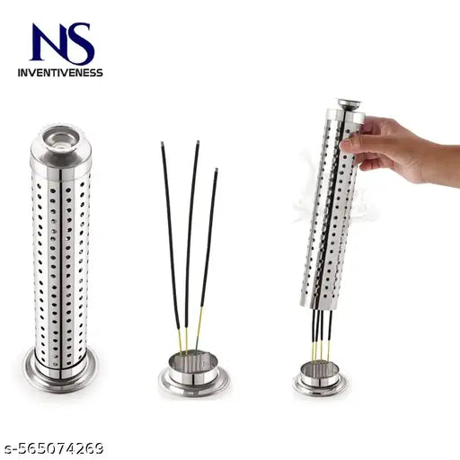NS INVENTIVENESS - AGARBATTI STAND 1 Piece NS INVENTIVENESS Stainless Steel Agarbatti Stand for Puja |Incense Stick Holder with Ash Catcher - Pack Of 1