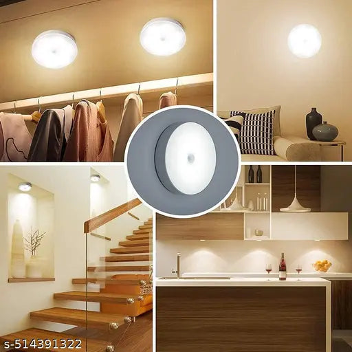 VIAXANA Motion Sensor Light for Home with USB Charging Wireless Self Adhesive LED Body Induction Lamp Sensor Light for Wardrobe Lights with Sensor Night Light for Cupboard Stair (Round - Warm White, 2)