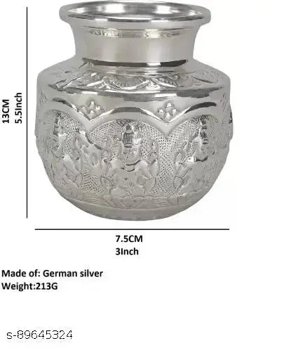 Sigaram German Silver Ashtalakshmi Kalash or Chombu For Pooja Thali, Festival Decoration and Office K2559 Silver Plated (1 Pieces, Silver)