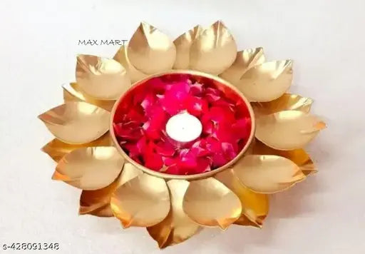 MAX MART Metal Decorative Urli Bowl for Floating Flowers and Tea Light Diyas Festival Decoration Home 12 inch Round Urli Golden