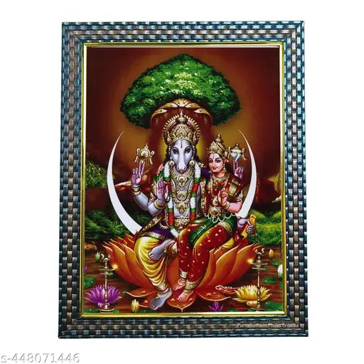 Lord Hayagriva Swamy Hayagrivar Hayagreeva Wall Painting Framed Home Decor Photo Frame (09"x12" image size) (10.5"x13.5" Frame Size)