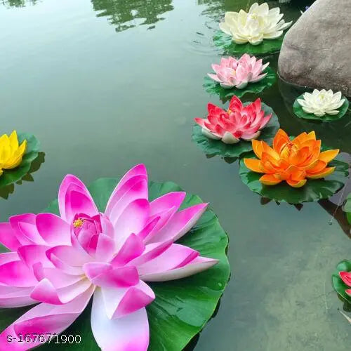 Floating Lotus yellow Assorted Artificial Flower  (7 inch, Pack of 1, Single Flower)