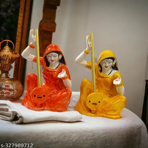 Meera Bai Poly Stone Marble Look Meera Bai Statue- White (6 inch, Small)Pack of 2