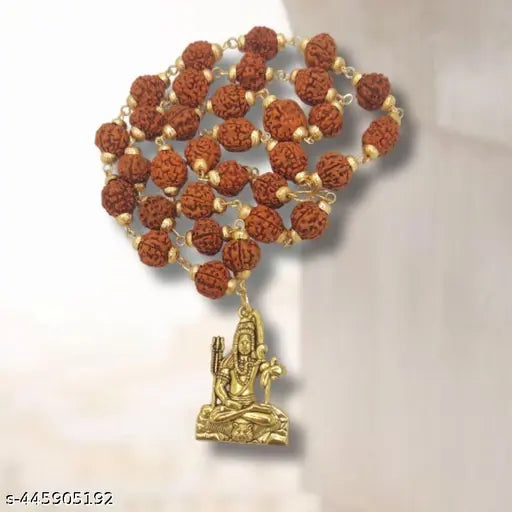 Dotted Locket Pendant With 5 Mukhi Rudraksha Mala, Boy's, Girls, Women's BT106