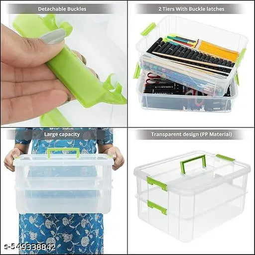 sstationery storage box  plastic boxes for Storage transparent boxes for storage, Portable & Stackable Space Saving Organiser with Lid for Medicine, Jewelry, Arts & Crafts, Buttons, Beads (4 TIER, Green)