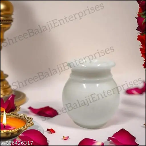 Marble kalash Handcrafted White Pure Marble small Lota for Pooja Marble Kalash White marble vessels Size (Height 7cm) Marble Kalash (White)