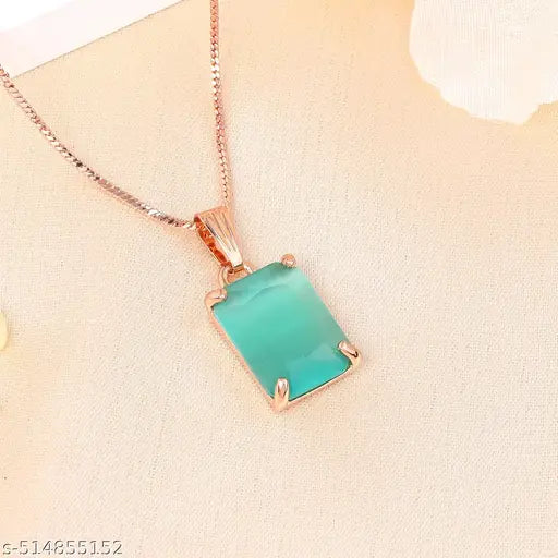 Gehena by Estele Rosegold Plated CZ Solitaire Square Gehena Pendant with Chain for Women