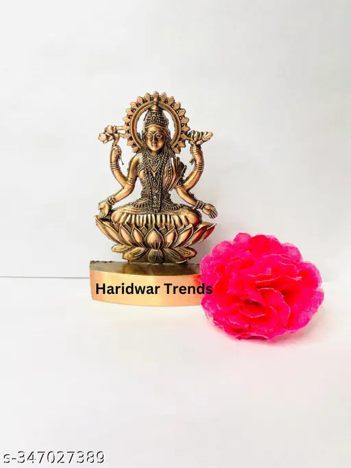 Haridwar trends Goddess Laxmi Idol Showpiece Copper Plated Lakshmi Murti Statue 11 cm (Metal, Brown) for Home Puja Decor Gifting Decorative Item, Lakshmi Ji ki Murti