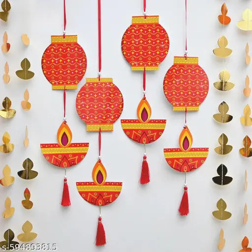 Diwali Decoration Wall Hanging Set of 8 | Colorful Paper Kandeel Lanterns for Ceiling, Wall & Door Décor | Perfect Deepawali Theme Decoration Items for Home, Office, Shop, Temple & Party Use