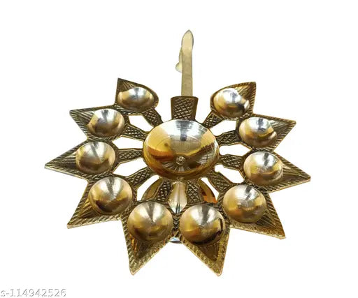 Craft World Dasmukhi Arti Diya,Aarti Standten Face Cutting Diya | Dasmukhi Diya Brass Table, Dasmukhi Pradeep(Height: 3 Inch)