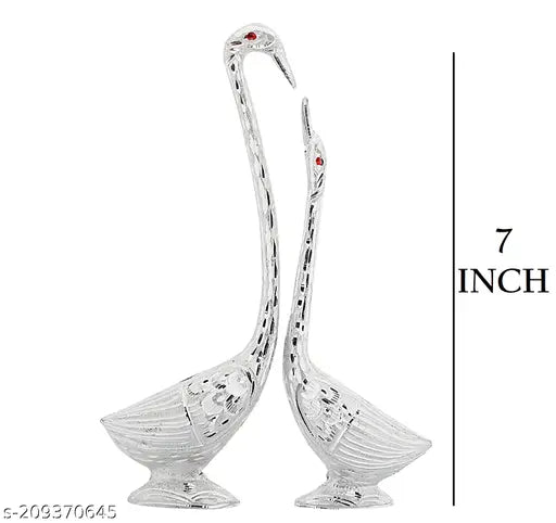 7 Inch Silver Kissing Swan Couple Handcrafted Decorative Figurine