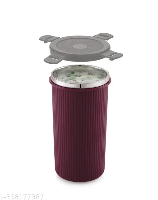 Nabhya Inner Steel & Outer Plastic Tumbler with  Air Tight Lid, Leak Proof Glass Tumbler for Office Gym Yoga Hiking Trekking Travel Home & Kitchen, 450ml (Maroon)