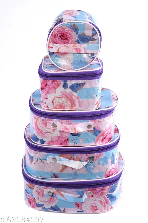 Set Of 5 Kit Vanity Boxes | Women's Makeup Bindi & Jewellery Storage Bags | Multipurpose boxes Fashionable Supreme Quality Vanity boxes | Pack Of 5