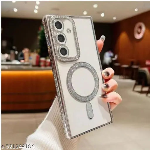Clickfleek Back Case For Samsung Galaxy A16 5G | Luxury Bling Dia-mond Rhinestones Cover with Magsafe | Camera Lens Protection Back Cover Compatible For Samsung Galaxy A16 5G (Silver)