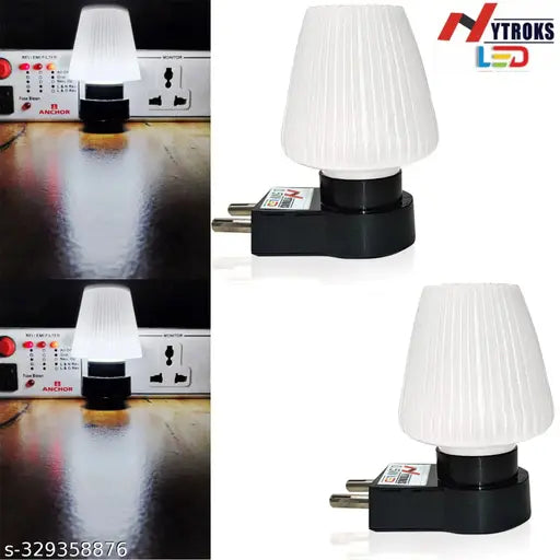 Nytroks Decorative Unique LED Night Lamp 0.5w Night Light for Bedroom Hall Dinning Room Any Space at your Home | Socket 2 Plug & Pin Jack | Multicolour | Home decor item | Energy-saving lamp | Ambient lighting Small Lamp | Color White Pack 2