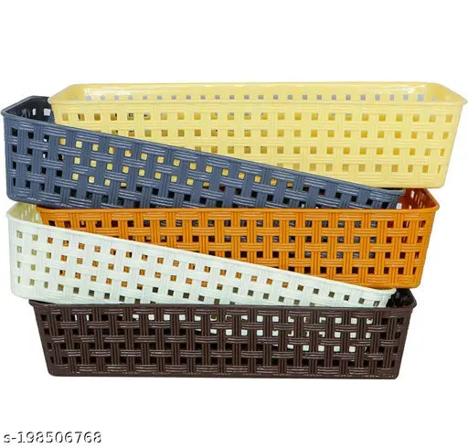 Plastic (Pack of 6) Multipurpose Desk Organizer/ Tray Office Drawer Dividers Storage /Craft Basket Rack Multicolor (Dimensions = 23.2 cm x 8.5 cm x 5 cm)