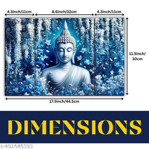 Buddha Home Decor Modern Painting Digital Reprint 12 inch x 18 inch Painting (Without Frame, Pack of 3)