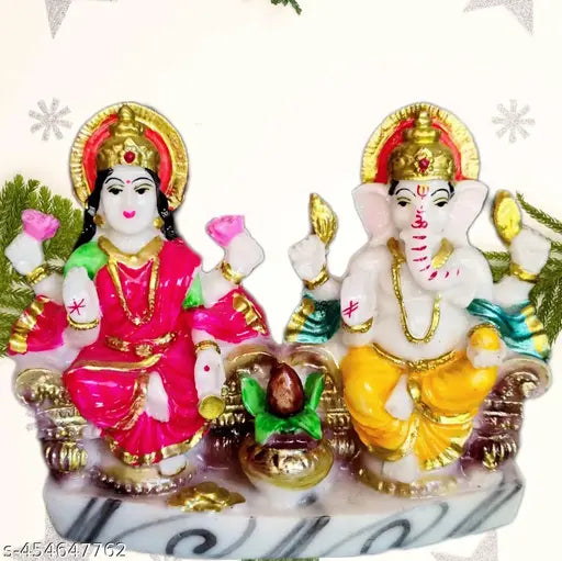 RAMA ART, Laxmimaa Ganesha murti for Diwali PujaLakshmi Ganpati Ganesha Idol for Home Office Diwali Puja Religious God Handmade Statue Idol Size 4" inches Marble