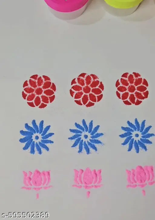 Icon Rangoli Stamp Dabbi Set – 12 Pcs Random Designs | Rangoli Filler Stamp Kit | Easy Rangoli Making Tool Set | Decorative Rangoli Stencils for Indoor & Outdoor Use